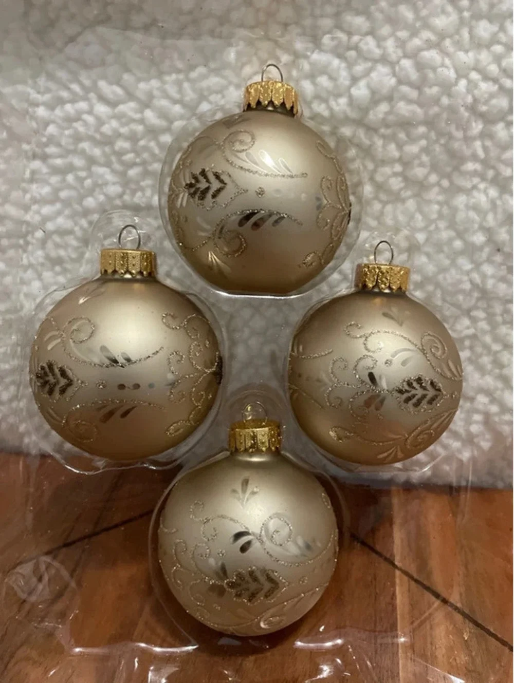 Four Gold Glass Christmas Ornaments